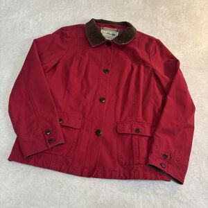 VINTAGE LL Bean Red Barn Chore Coat Flannel Lined Corduroy Collar Cuff Womens XL